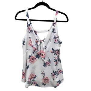 Sienna Sky Floral Tie Front Tank Top White Pink Womens Size Medium